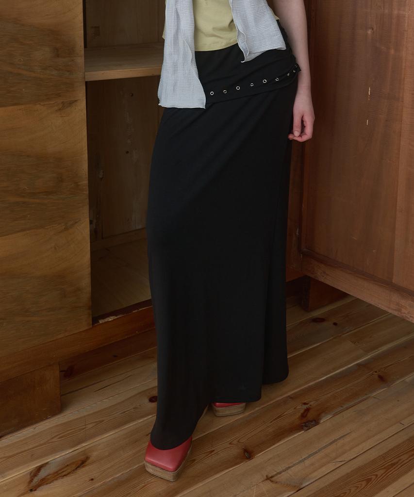 Pisis Side Shirred Long Skirt_Black