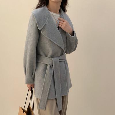 Tian Si Mittlerer doppelseitiger Kaschmirmantel für Damen, Herbst und Winter, neuer koreanischer Wollmantel mit Marinekragen, kleiner Mann