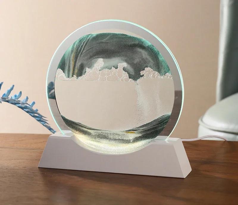 

7/12 дюймов Креативный движущийся песочный арт светодиодный настольный светильник USB Quicksand Night Light Песочные часы лампы Текучая песочная живопись Домашний декор 7 inch