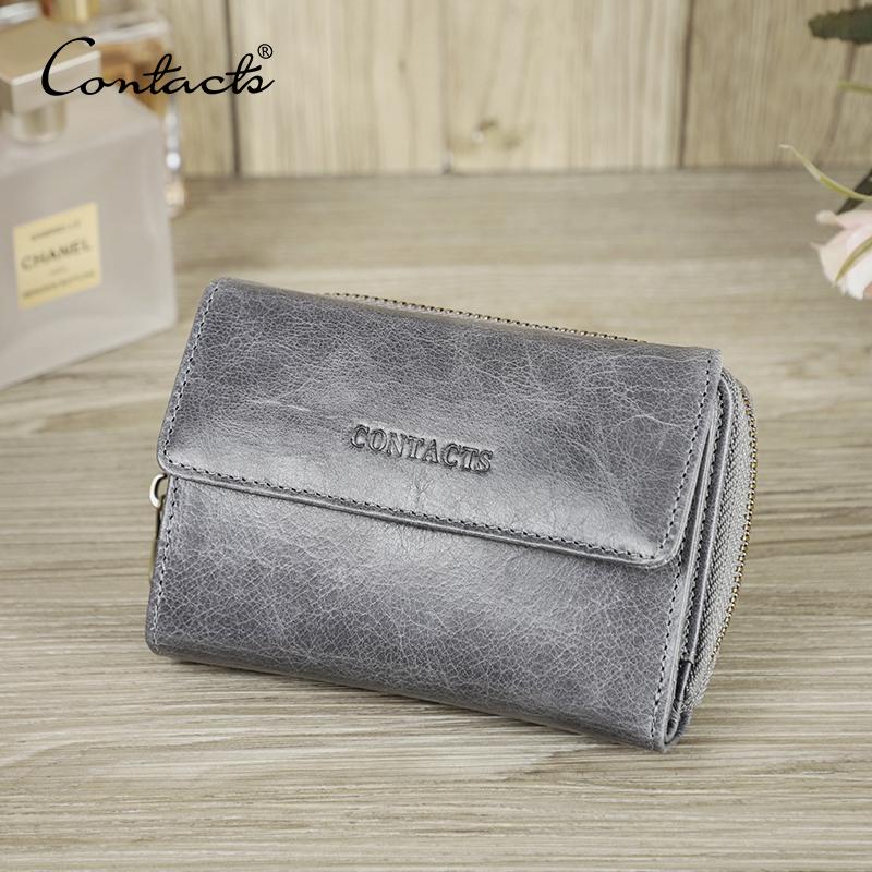 CONTACT'S Genuine Leather Women Wallets Short Bifold Wallet With Coin Purse Card Holder Small Money Bag