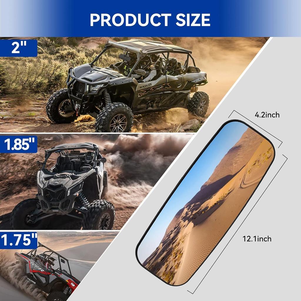 UTV Rear View Mirror, Center Convex Rearview Mirror For 1.75”-2” Roll Bar Cage Compatible With Polaris RZR Turbo, Kawasaki Mule, Teryx, Honda