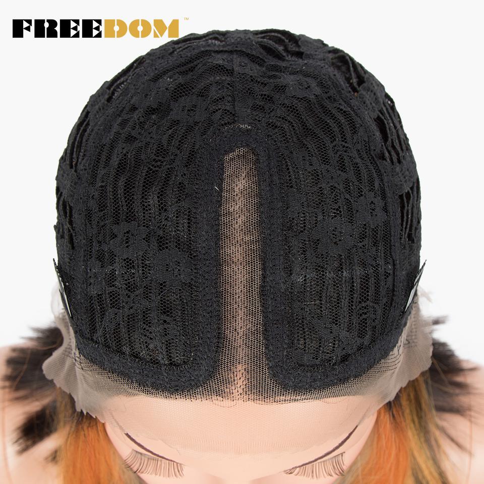 FREEDOM Synthetic Lace Wigs Straight Short Bob Ombre Blonde Blue Lace Wig Middle Part Lace Wigs For Black Women Cosplay Wigs