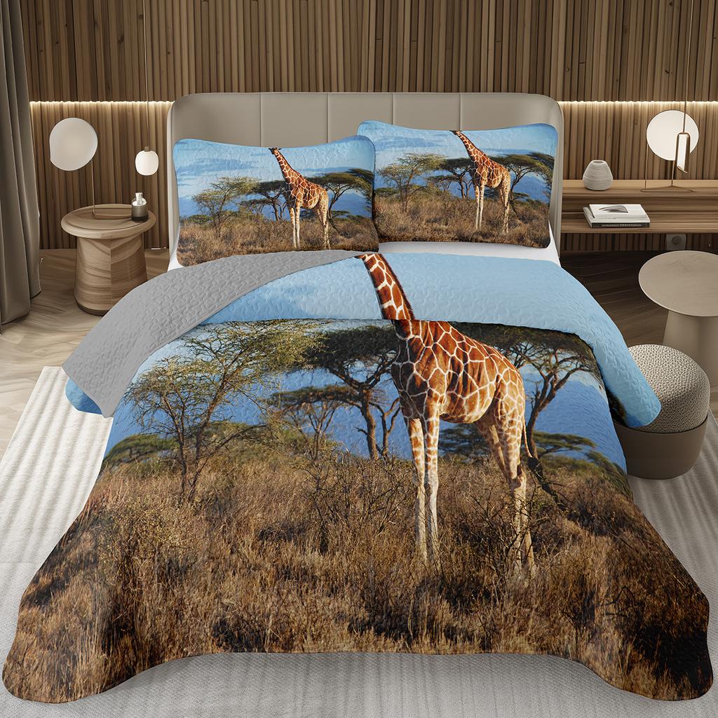 Safari Giraffe Bedspread Twin Queen Wildlife Animals Quilted Coverlet For Teens Adult Bedroom Decor Rustic Farmhouse Bedding Set