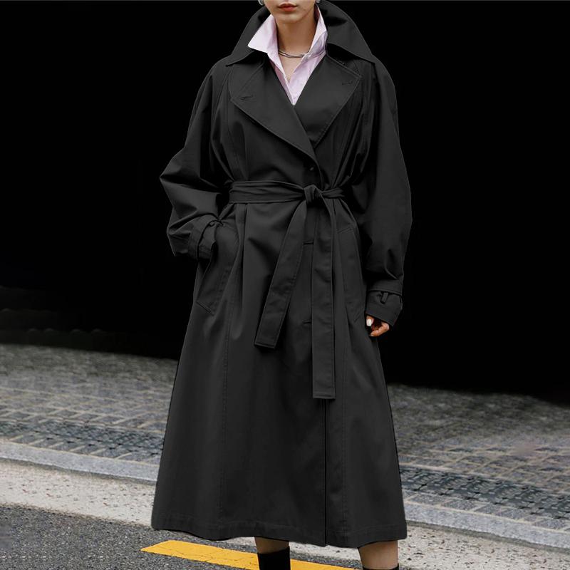 

VONDA Женские модные тренчи с длинным рукавом и лацканами, однотонные, с поясом S чёрный