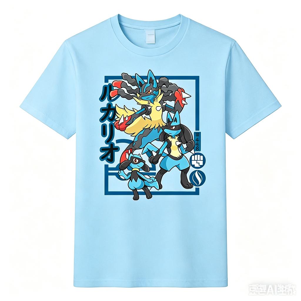 Pokmon Riolu Evolution Printed Pure Cotton Tshirt For Unisex And Unisex Springsummer New Collection Fashion Short Sleeved Shirt