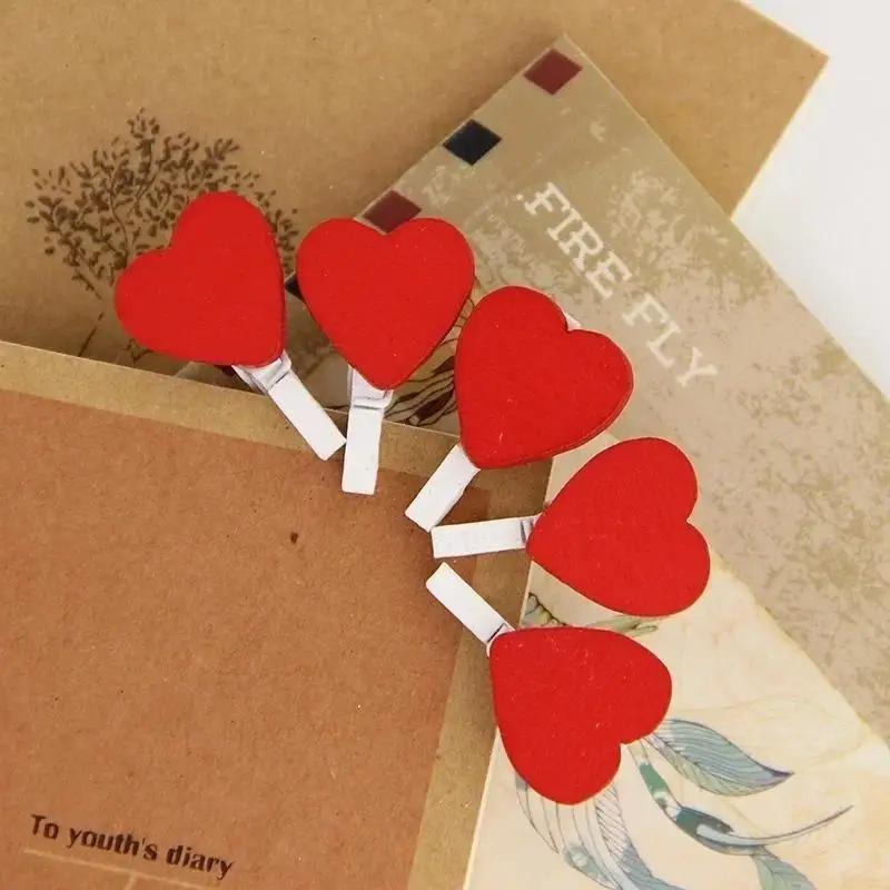 

New 20 PCS Mini Office Supplies Craft Clips Love Wood Clothespins DIY Handmade Decoration Party Wooden Nail Craft Paper Clips
