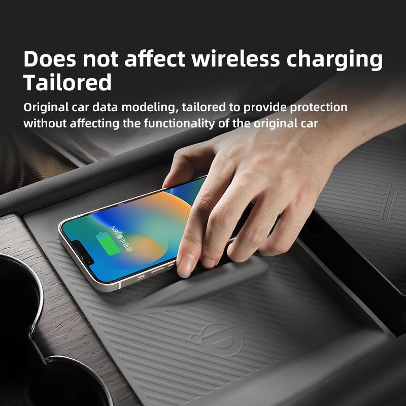 Luckeasy For Tesla Model S X - Wireless Charging Pad Central Control Pad Armrest Box Storage Pad Interior Accessories
