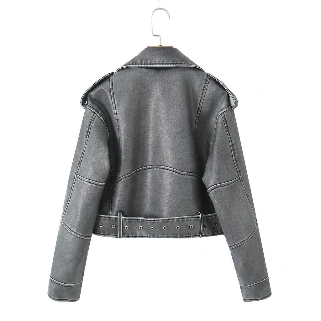Women's Versatile Retro Leather Motorcycle Jacket - Short, Stylish Spring/Autumn Coat