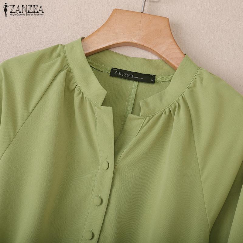 ZANZEA Women Casual Round Neck Solid Color Loose 3/4 Sleeve Blouse