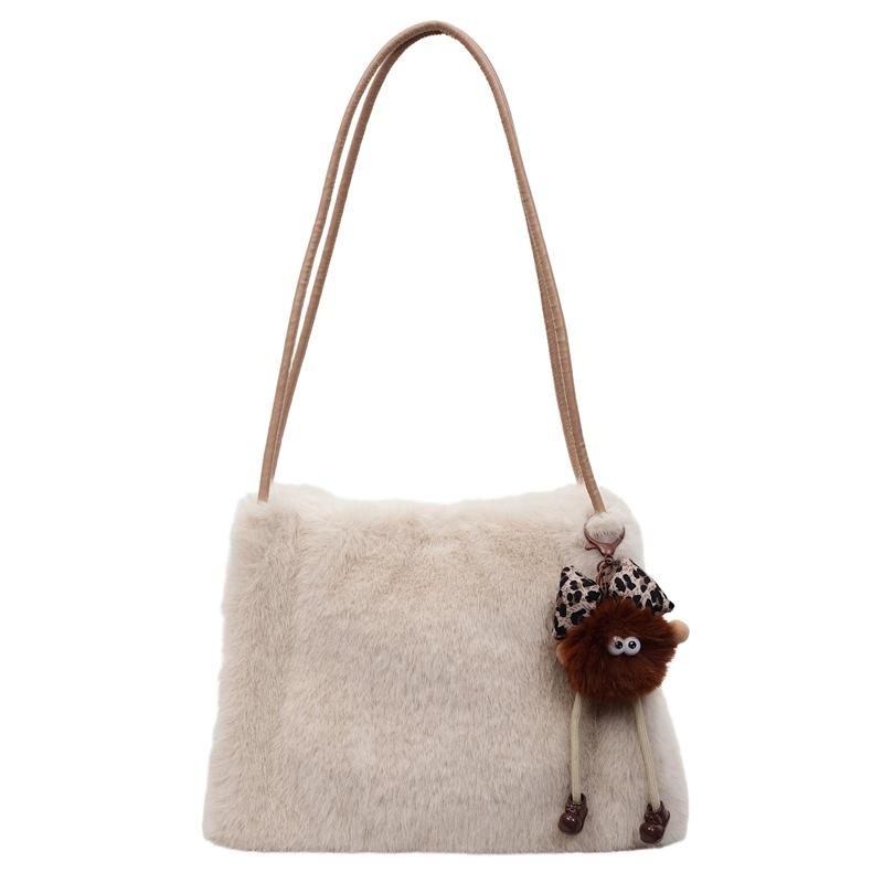 

Simple plush handbag cute tote bag women s 2025 autumn and winter new versatile underarm bag foreign shoulder bag хакі