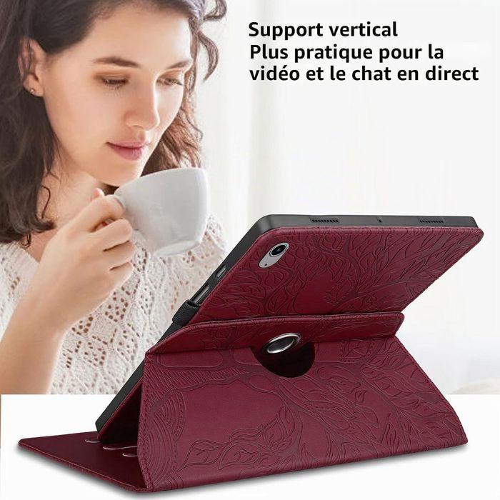 Coque + Verre Trempé pour iPad A16 (11") / iPad 10 2022 (10,9") Rotatif Motif Arbre Cuir PU Rouge