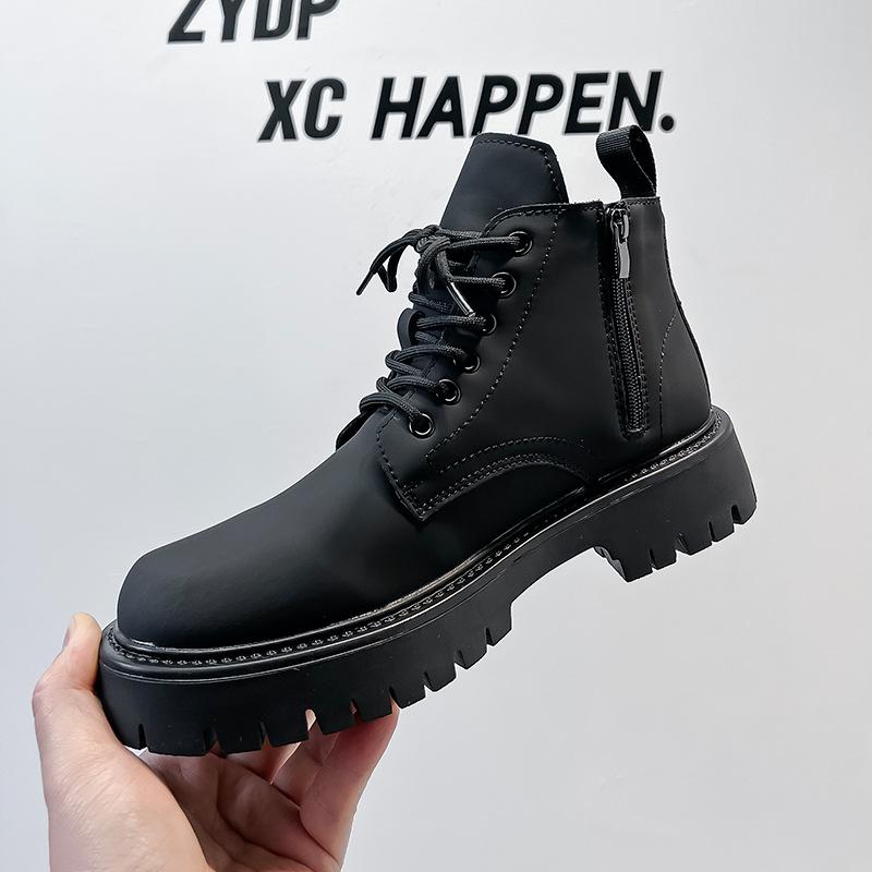 British style ins black Martin boots men's trend autumn and winter tooling locomotive boots Korean version high top 3305-R