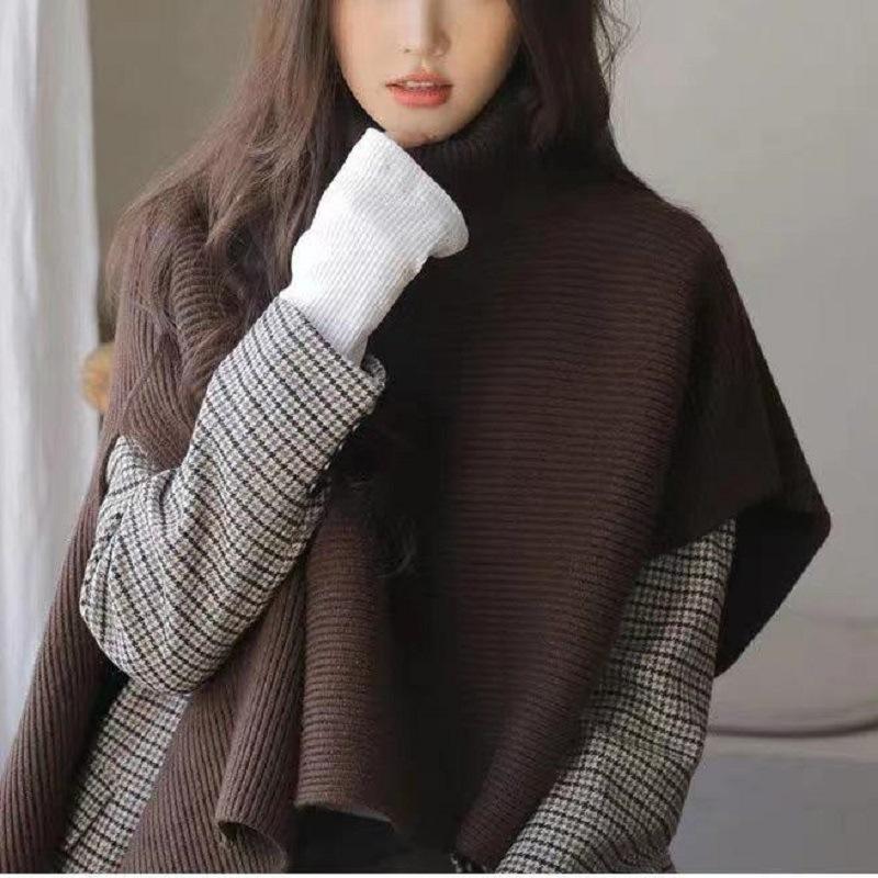 Irregular split high neck knitted pullover scarf shawl autumn and winter versatile wool scarf