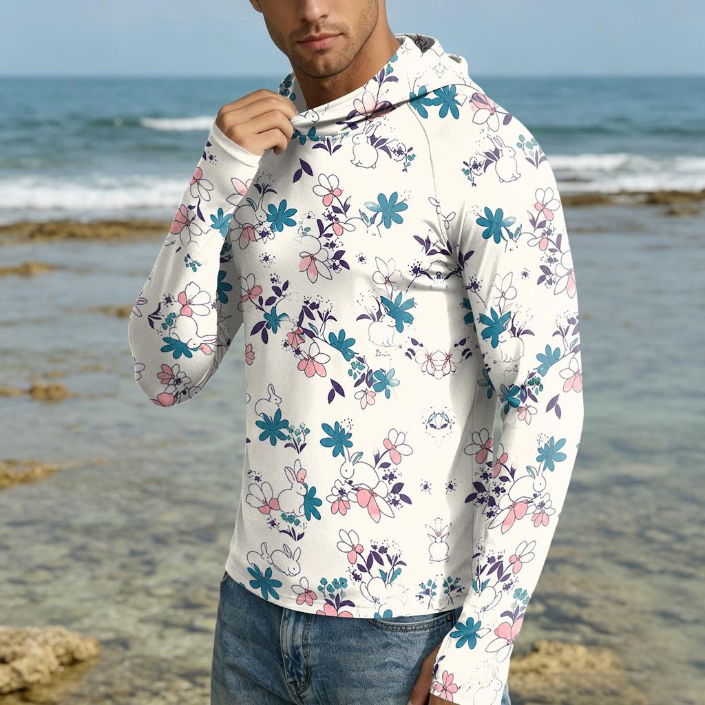 Men's UPF50+ Sun Protection Hoodie Lightweight Quick Dry Long Sleeve Hooded Shirt Breathable Outdoor Sportswear for Hiking Running Fishing