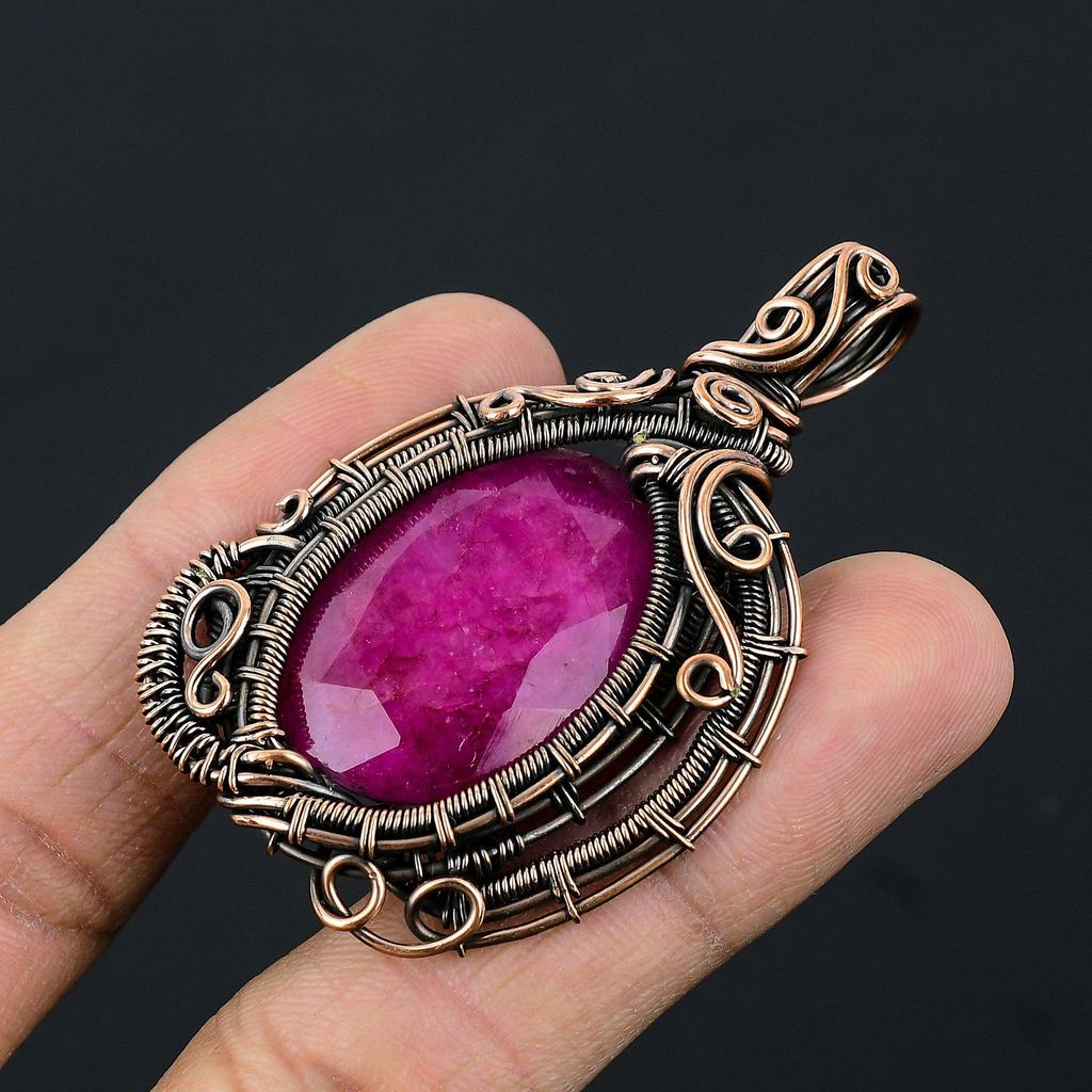 Ruby Pendant Gemstone Jewelry, 999 Copper Wire Wrapped Handmade Pendant, Latest Design Jewelry