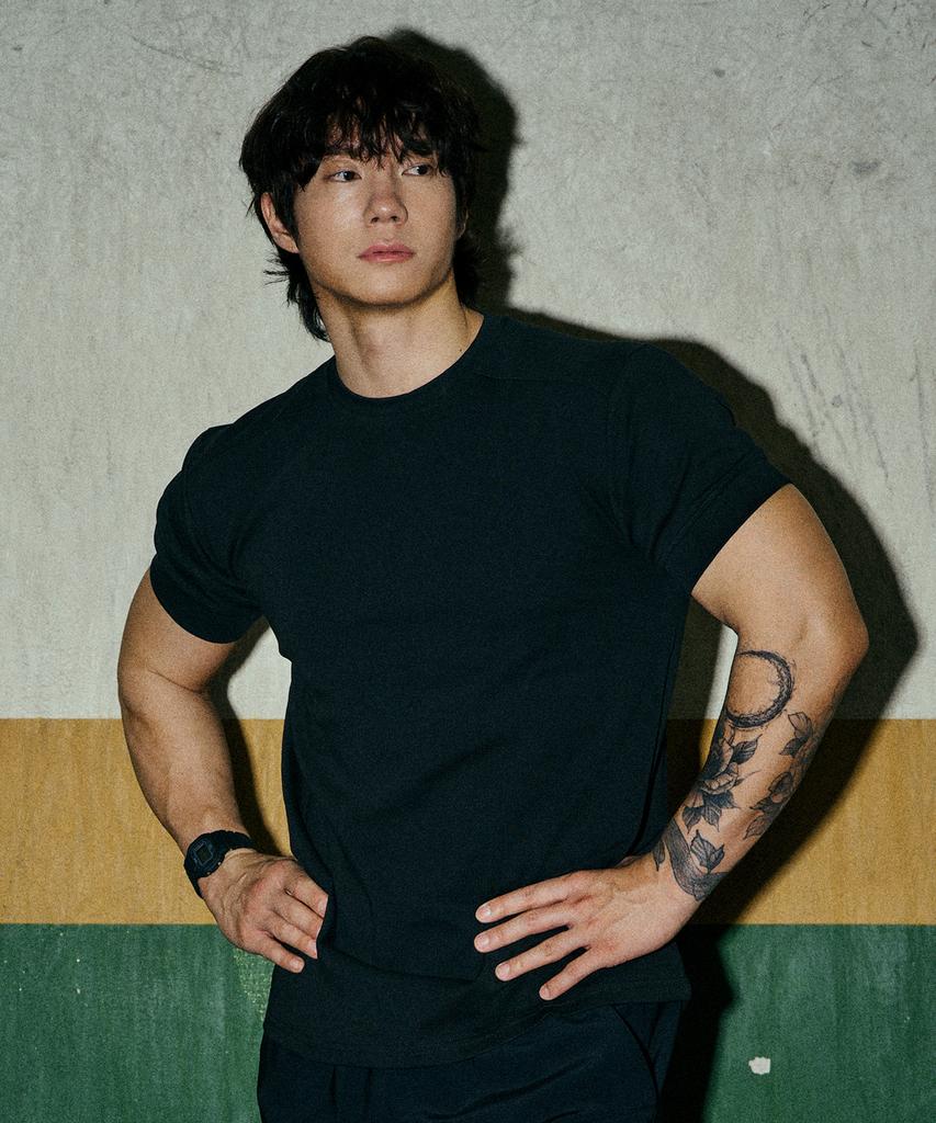 JELEVE Shoulder Line Cut Muscle Fit Short Sleeve