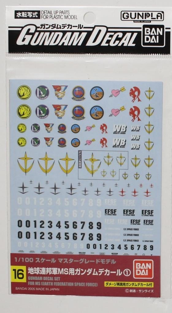 Gundam Decal 16 MG Earth Federation Forces MS Unit Mark Suit Extremely Limited Made with Red Bandai Brand Gunpla No. 1/100 (Mobile Gundam) Rare,
