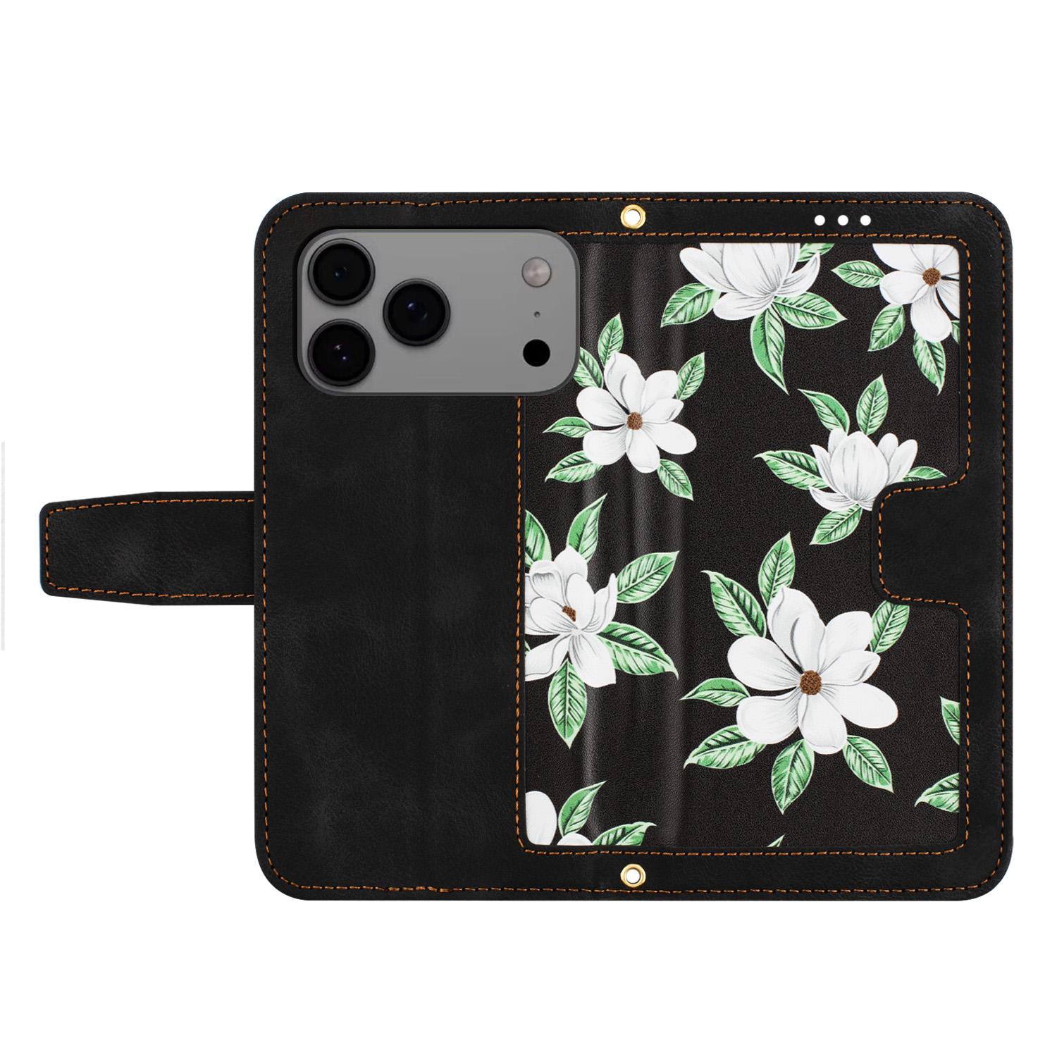 

For iPhone 17 Pro Max Case PU Leather Floral Phone Cover with Card Slots Green