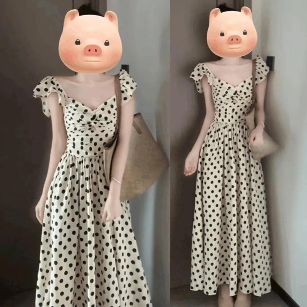 2026 French Polka Dot Summer Dress: Women s High-End Waist-Cinched Mid-Length Skirt with Seaside Elegance. XL