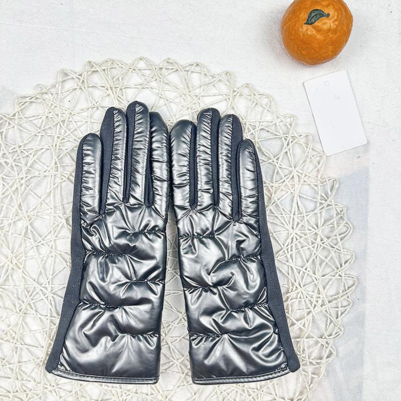 

Women Winter Fashion Waterproof Touch Screen Down Cloth Suede Splicing Elastic Driving Gloves