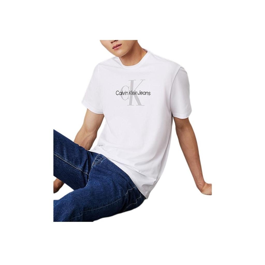 Calvin Klein Round Neck Letter Straight Cut Short Sleeve T-Shirt Men T-Shirts White 00040EM286-YAA