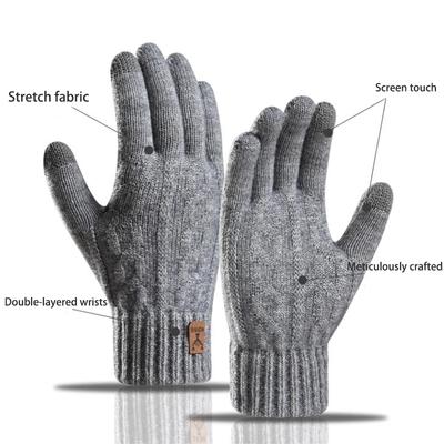 Verdickende Warme Touchscreen Winterhandschuhe für Männer und Frauen, Outdoor, Radfahren, Fahren, Sport, Kälteschutz, Gestrickte Wollhandschuhe, Unisex