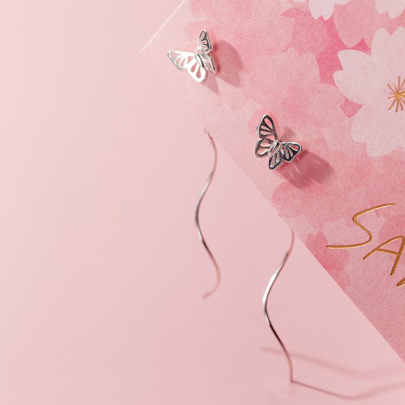 

Летние серьги-бабочки в корейском стиле: Игла из серебра 925 пробы, небольшой свежий волнистый дизайн с полостью в виде насекомого 925 Silver