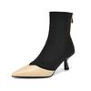 Fashion Women's new autumn pointed leather cowhide color blocked small fragrant style high-heeled plus size and calf zipper short boots