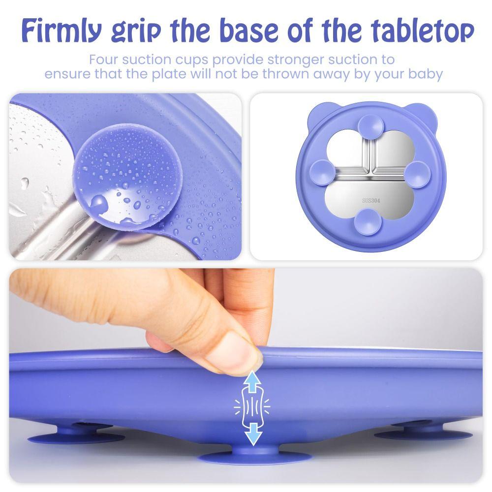 Premium Stainless Steel Cute Toddler Divided Plates Non Slip Removable Sleeves Snack Dishes Unbreakable BPA-Free Plate Home