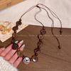 Ethnic Style Retro Wooden Beaded Necklace Women's Unique Niche Temperament Long Collarbone Chain Bohemian