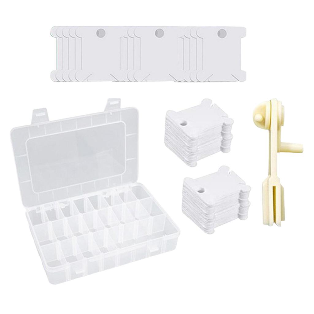 Floss Bobbin with Bobbin Winder, Cross Stitch Organizer Box Thread Cards for Winding Sewing Storage