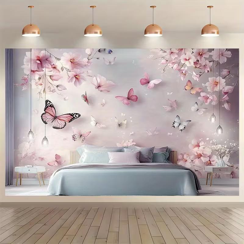 

2D Romantic Cherry Blossom & Butterfly Tapestry Living Room Background Cloth 47.2x31.5inch/120*80cm