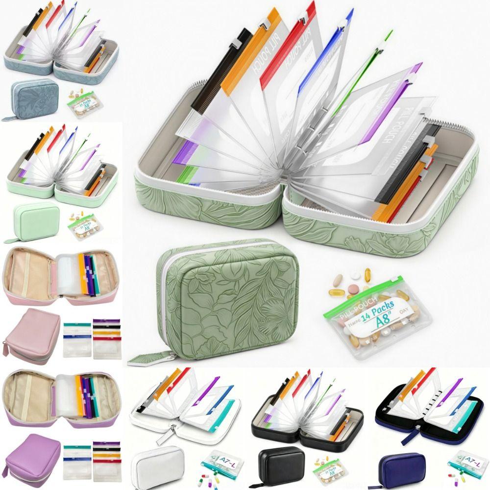 7/14pcs Portable 7-Day Pill Organizer Leakproof Weekly Pill Storage Bag Travel Use