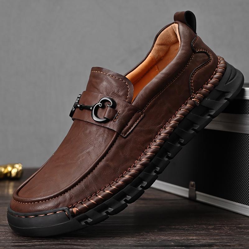 Men's Wide Fit Genuine Leather Slip-On Business Casual Shoes, Soft Sole, Large Sizes 45-46