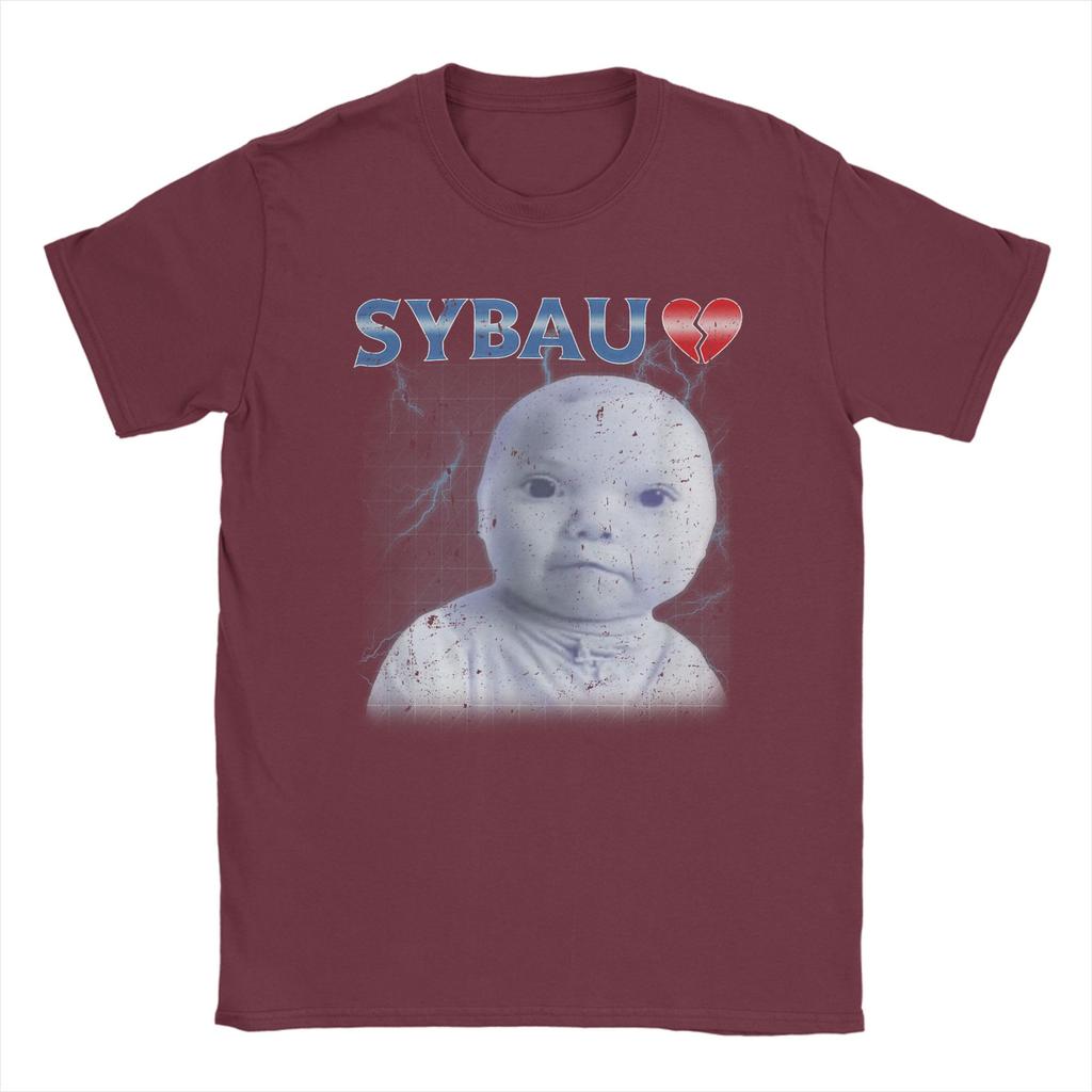 SYBAU Meme Niche Tuff AI Baby Holding Laugh T Shirt Cotton TShirts For Men Hip Hop Tee Shirt ShortSleeve Vintage Clothing