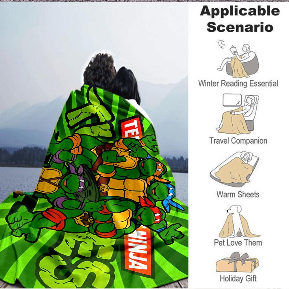 1Pc Turtles Action Flannel Blanket, Soft And Comfortable, Casual Warm, Camping Travel, Christmas, Halloween Xmas Gift S1586