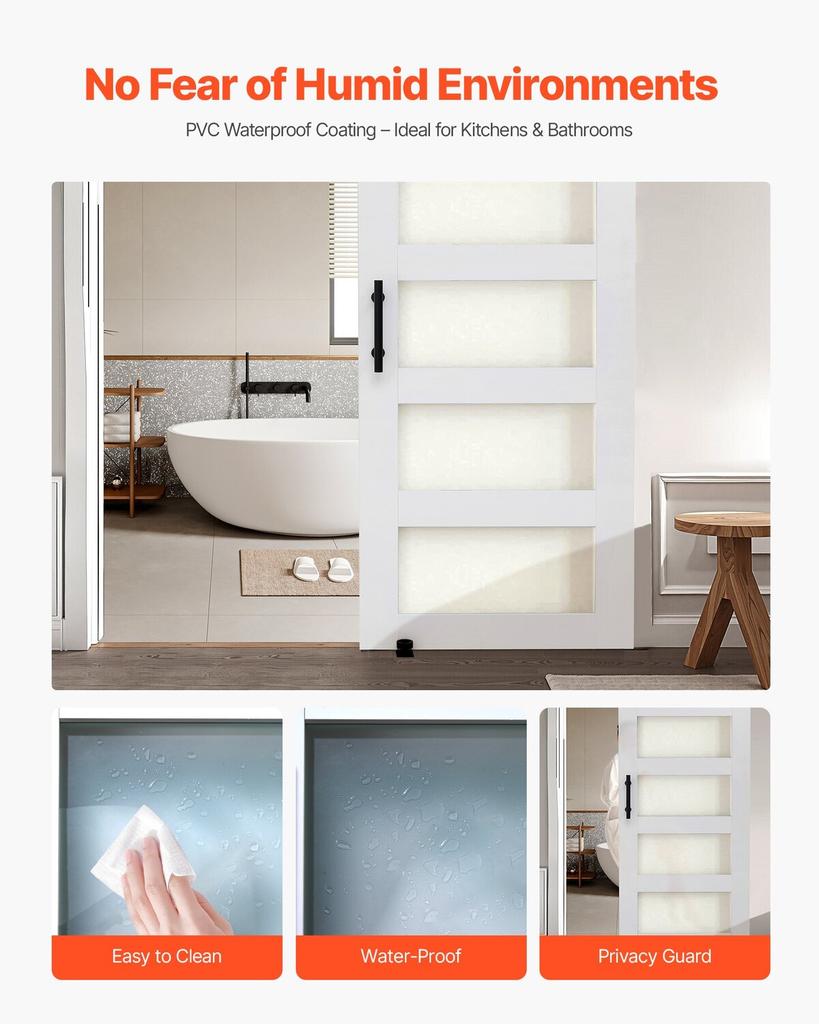 Sliding Barn Door, 813 x 2134mm, High-Strength MDF Panel and Glass, Barn Door with Hardware Kit, Water-Proof PVC Surface, Easy to Install, H-Frame,