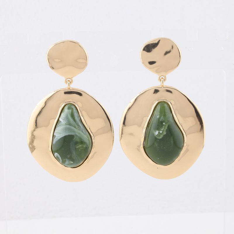 Exaggerated Retro Gold Color Irregular Geometry Teardrop-shaped Resin Amber Dangle Earrings for Women Fashion Designer Jewelry
