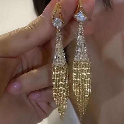 Eleganti Orecchini Pendenti Design a Nappa Scintillante Pavimentati con Zirconia Brillante Abbinamento per Abbigliamento Quotidiano Accessori da Festa Appuntamenti Casual Decorazione
