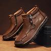 Men's Martin Boots: Autumn/Winter Zipper Casual Short Boots with Plus Size, Handmade Stitching, and Velvet Lining.