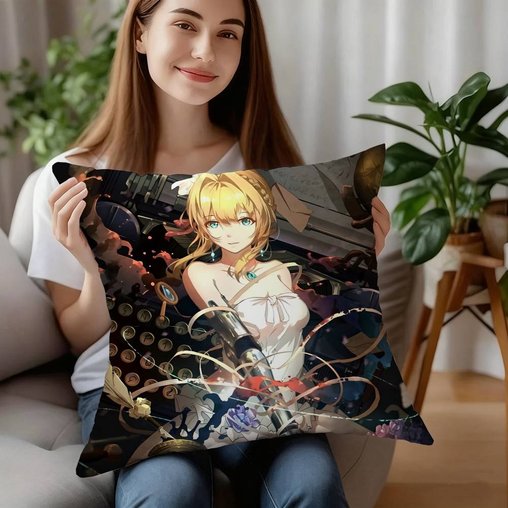 Anime Violet Evergarden Pillow Case Plush Fabric Soft Pillowcase Double Sided Print Cushion Cover Household Gifts