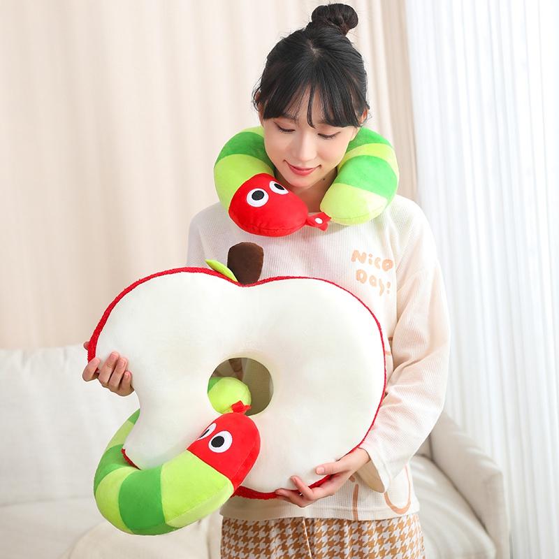 Creative Funny Apple With Worm Plush Fruits Pillow Worm U-shaped Pillow Stuffed Toy Children Doll Xmas Birthday Kids Gift