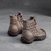 Johnature Damenschuhe aus echtem Leder, weiche Sohle, hohle Sommerstiefel, vielseitige, atmungsaktive Vintage-Sandalen