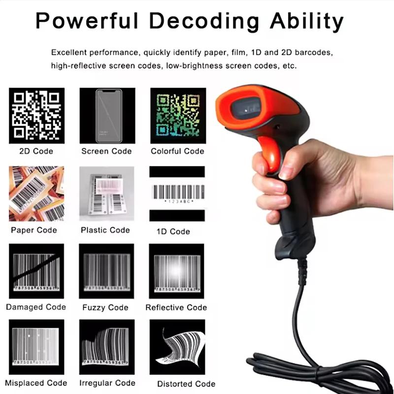 1D 2D Barcode Scanner With Stand Wired Wireless Bluetooth Bar Code Reader Scanning Tool Device For Supermarket Logistics Product