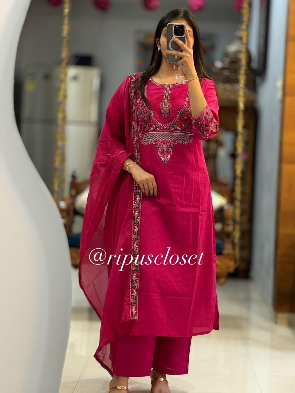 Premium Cotton Pakistani Salwar Suit Indian Bollywood Kurti Pant Dupatta Set M-38 розовый