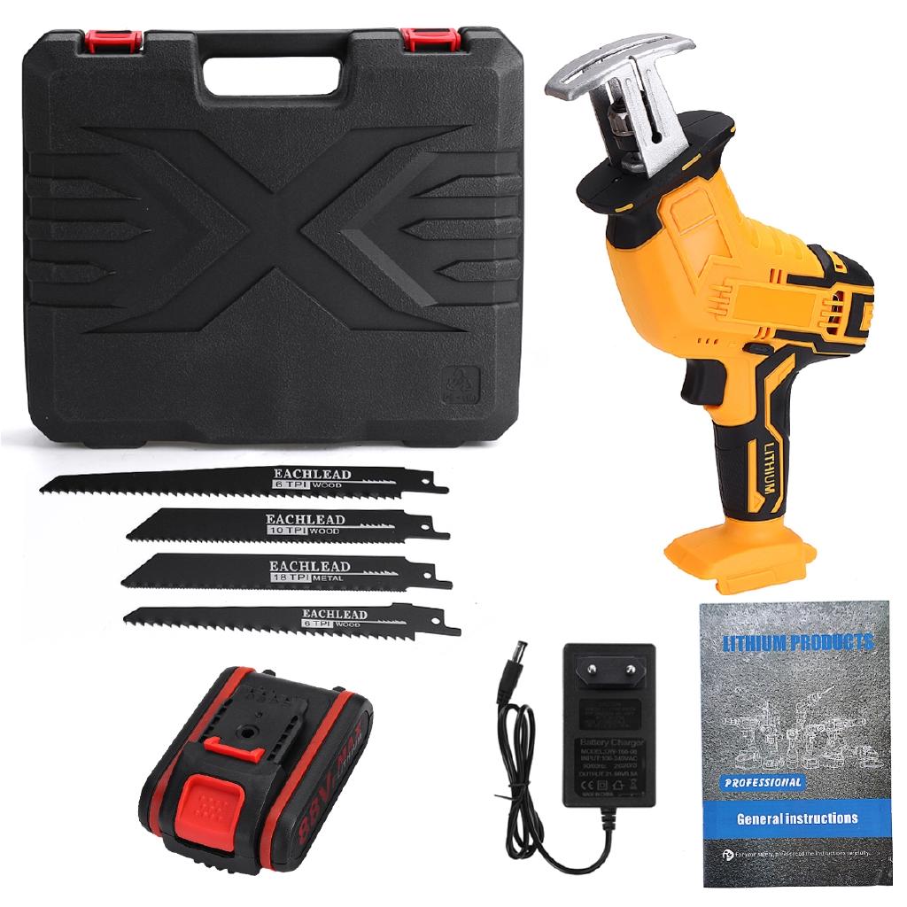 88 V wiederaufladbare Akku-Säbelsäge, 4 Klingen, Metallschneide-Holzbearbeitungswerkzeug-Set mit 1/2 Li-Ionen-Akku, Astsäge