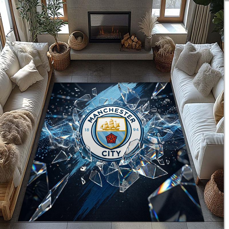 Manchester City Printed Flannel Area Rug Non Slip Soft Polyester Floor Carpet Indoor Decor Mat for Bedroom Living Room Sofa