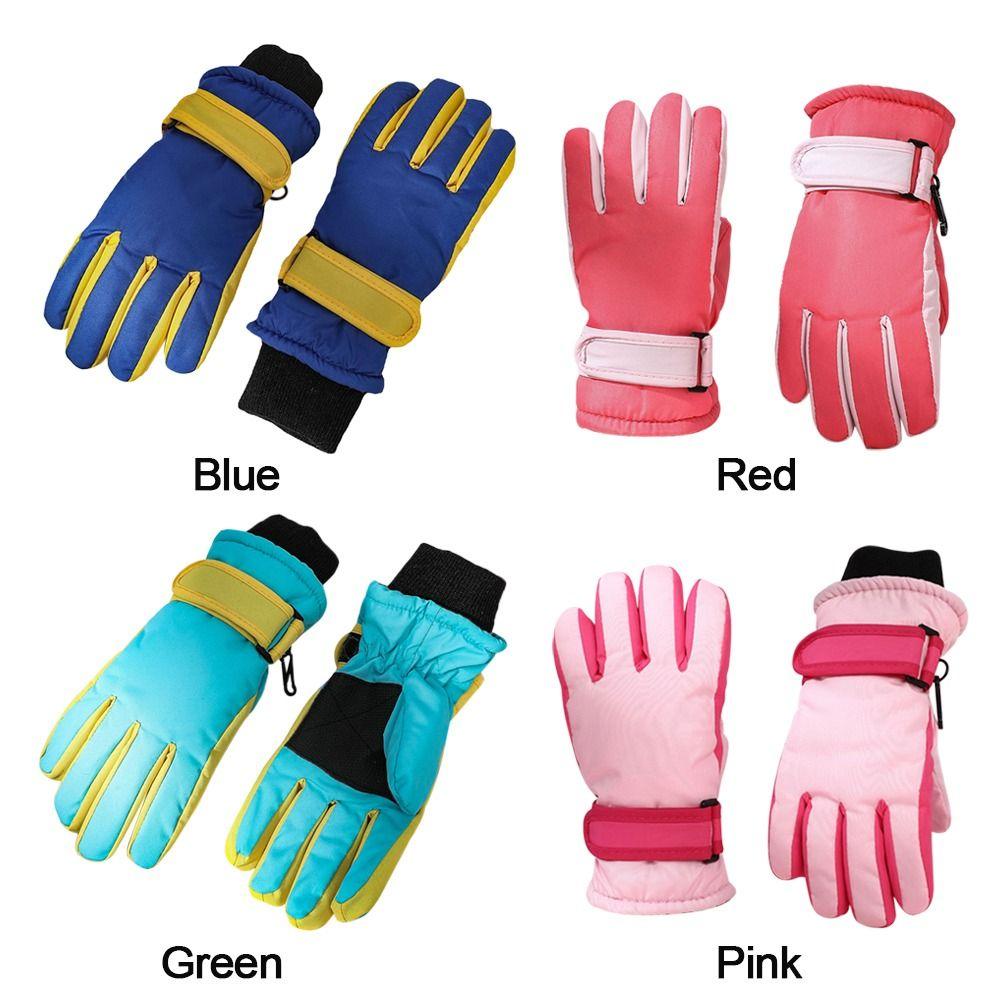 Winter Fashion Print Non-slip Thick Warm Windproof Long-sleeved Mittens Children Ski Gloves