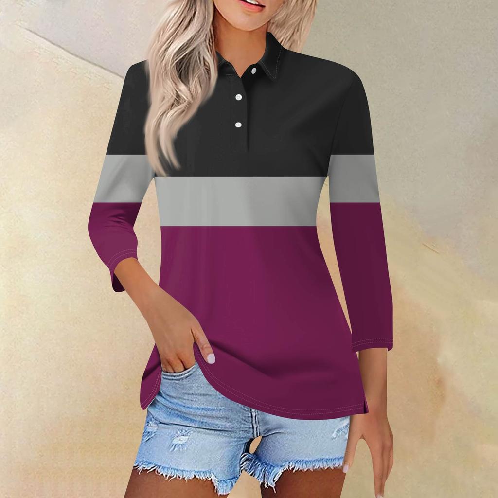 Dámská móda Neformální klopa Krátká košile s 3/4 rukávem s potiskem Dámské topy se zapínáním na knoflíky