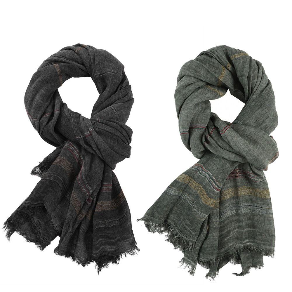 Tassel Winter Men's Scarves Cotton Linen Yarn-dyed Neckerchief  Wrap Casual Long Scarf  Outdoor